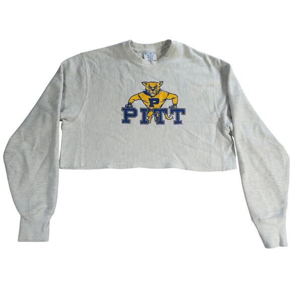 Champion Reverse Weave Pitt Panthers Crop Sweatshirt Medium Gray Collegiate - Picture 1 of 16
